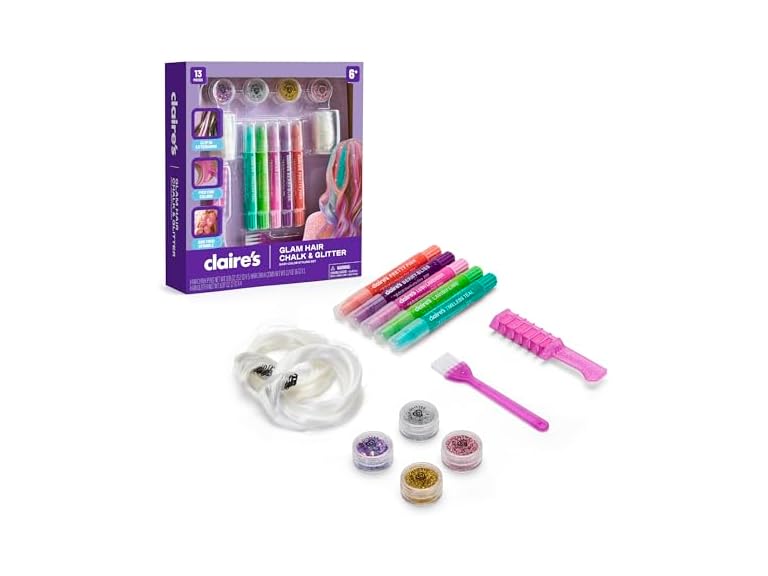 Claire's Hair Chalk & Glitter Styling Kit, 13-Piece